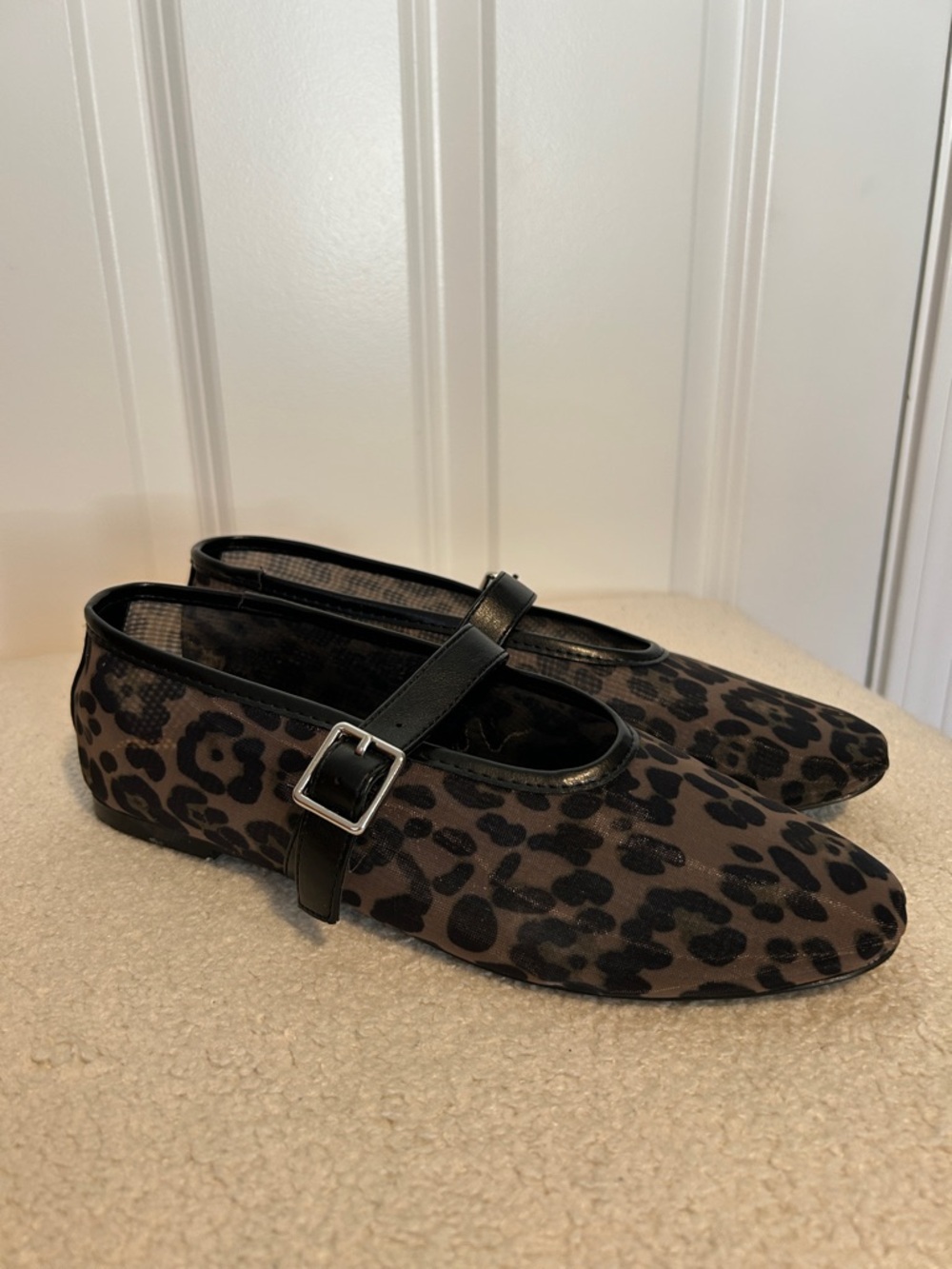 Camila Coelho Leopard Mesh Flats with Buckle Women's Size 7